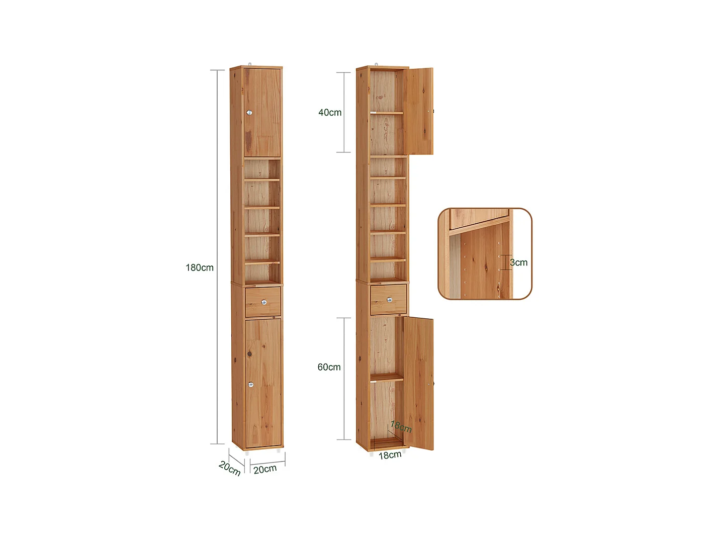 SoBuy Armadietto Bagno in Legno Idrorepellente con Ripiani Regolabili