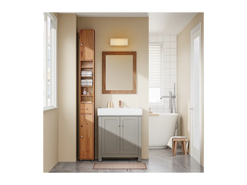 SoBuy Armadietto Bagno in Legno Idrorepellente con Ripiani Regolabili