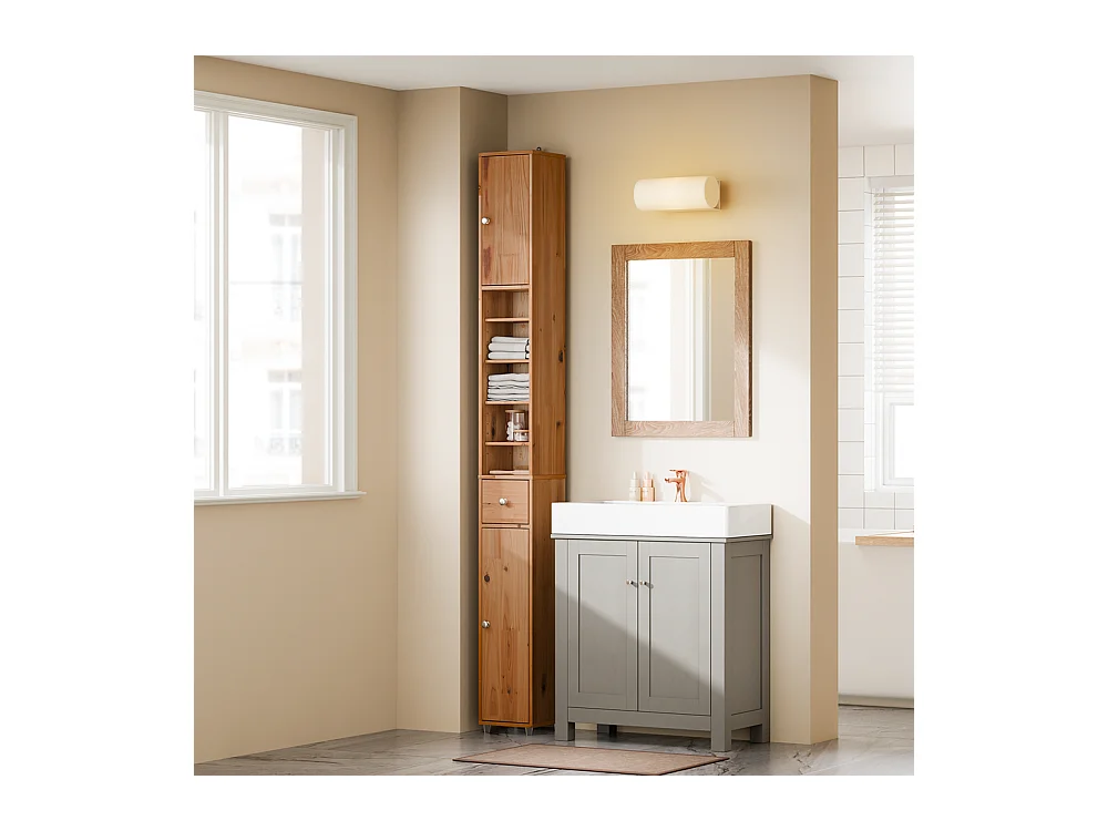 SoBuy Armadietto Bagno in Legno Idrorepellente con Ripiani Regolabili