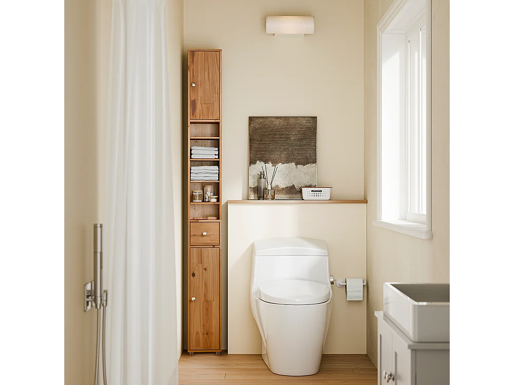 SoBuy Armoire Salle de Bain en Bois Massif avec Tiroir et Étagères Réglables