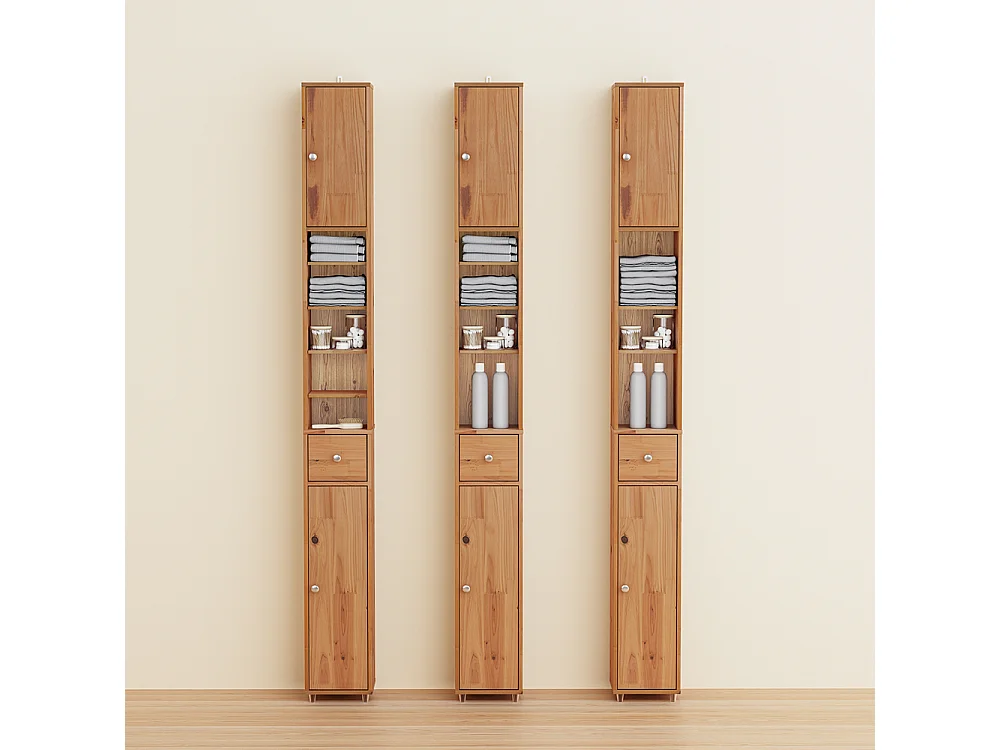 SoBuy Armoire Salle de Bain en Bois Massif avec Tiroir et Étagères Réglables