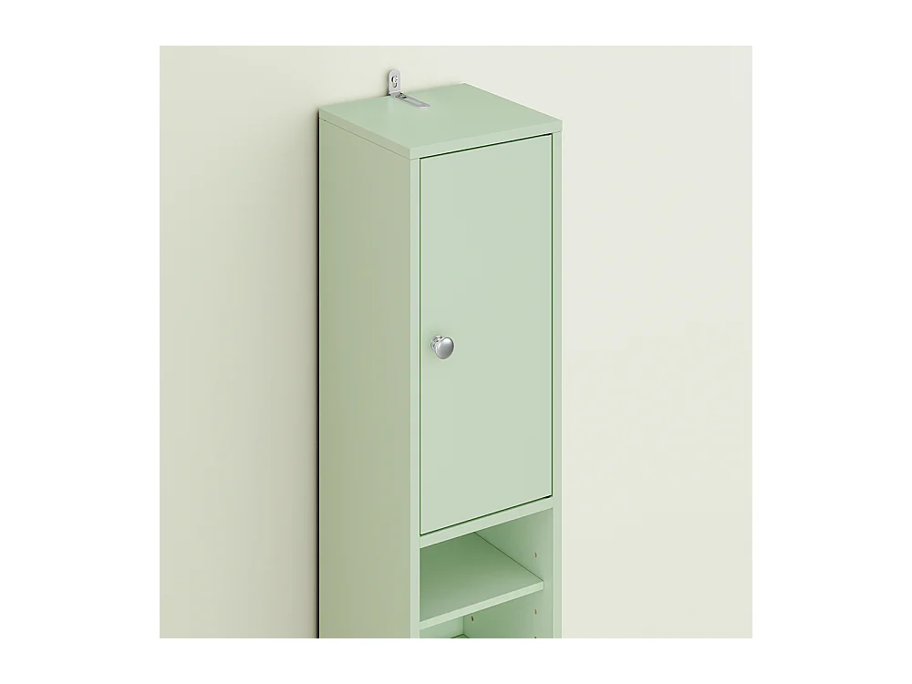 Armoire Étroite pour Salle de Bain avec Tiroir, Vert, 20x20x180 cm, BZR34-II-GR