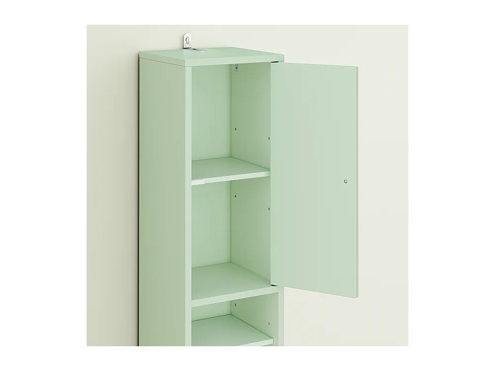Armoire Étroite pour Salle de Bain avec Tiroir, Vert, 20x20x180 cm, BZR34-II-GR