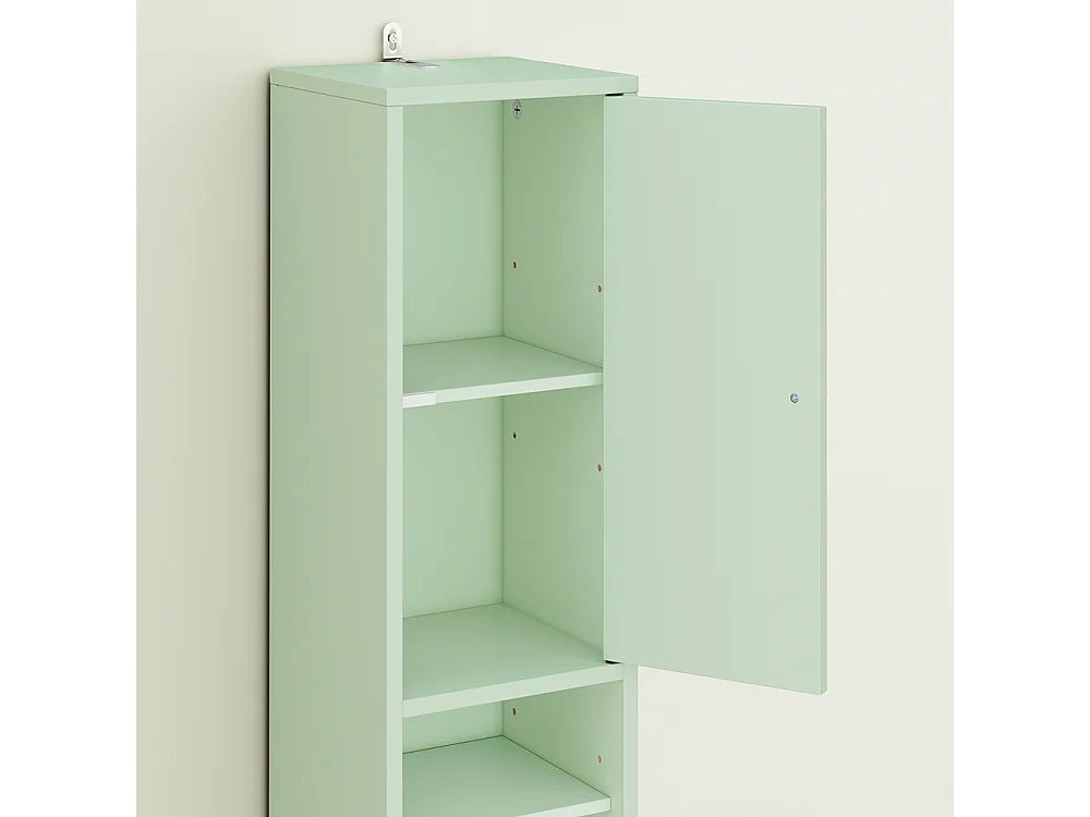 Armoire Étroite pour Salle de Bain avec Tiroir, Vert, 20x20x180 cm, BZR34-II-GR