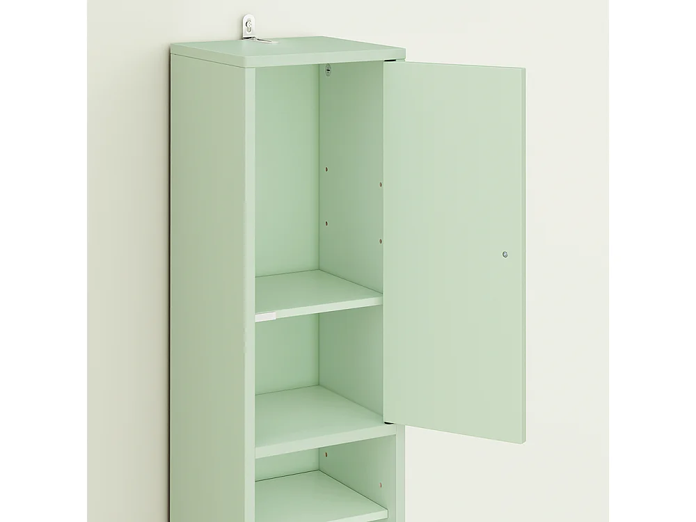 Armoire Étroite pour Salle de Bain avec Tiroir, Vert, 20x20x180 cm, BZR34-II-GR
