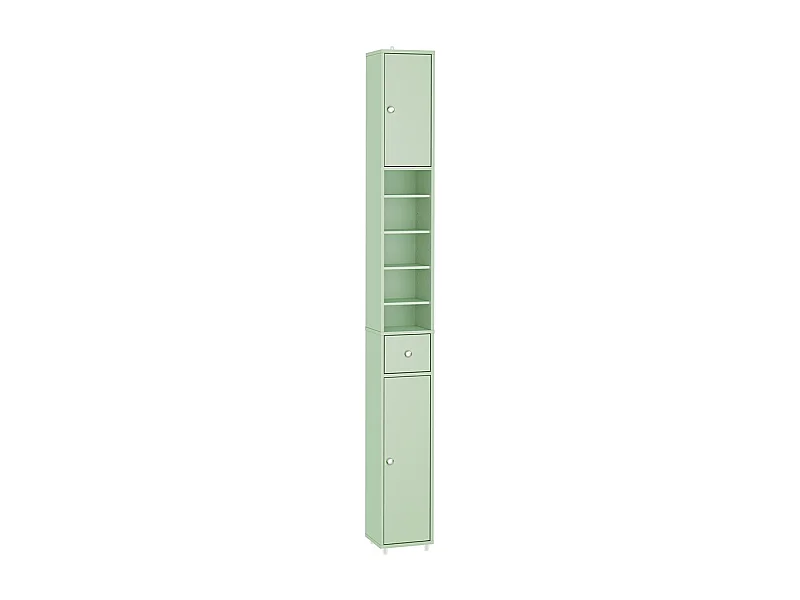 Armoire Étroite pour Salle de Bain avec Tiroir, Vert, 20x20x180 cm, BZR34-II-GR