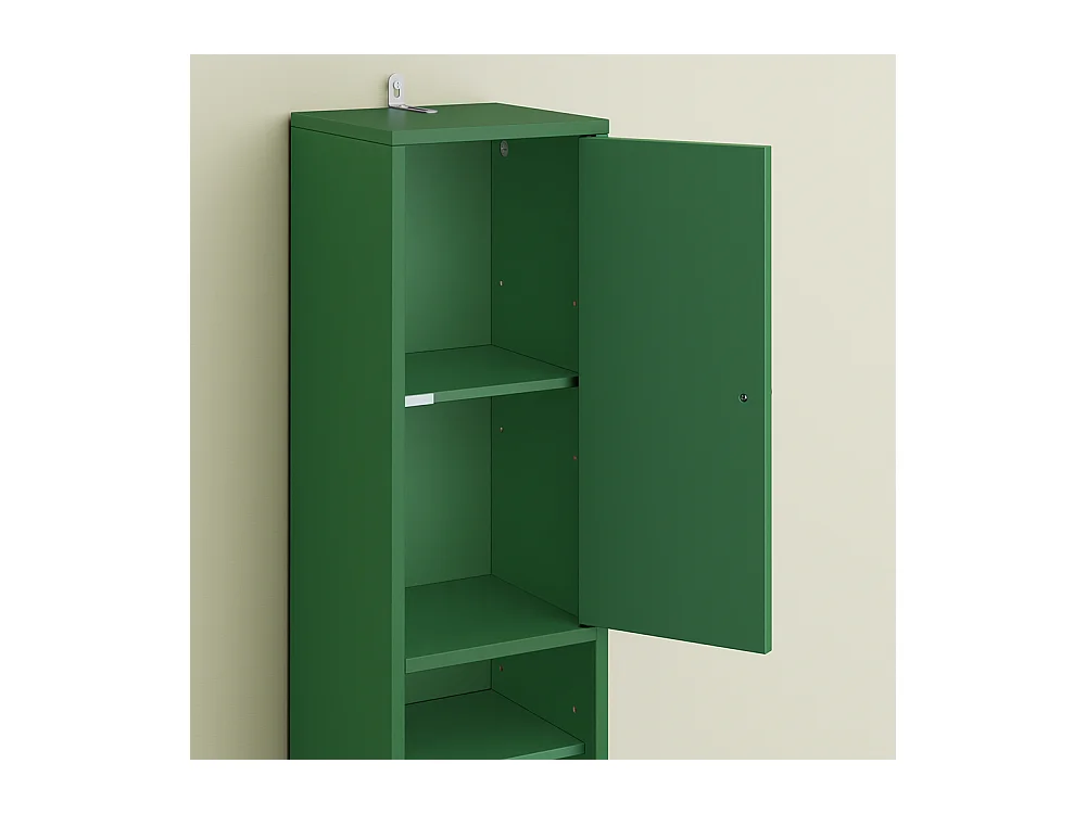 SoBuy Meuble Étroite pour Salle de Bain avec Tiroir et Étagères - Vert Foncé