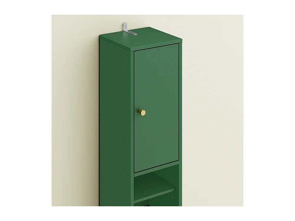 SoBuy Meuble Étroite pour Salle de Bain avec Tiroir et Étagères - Vert Foncé