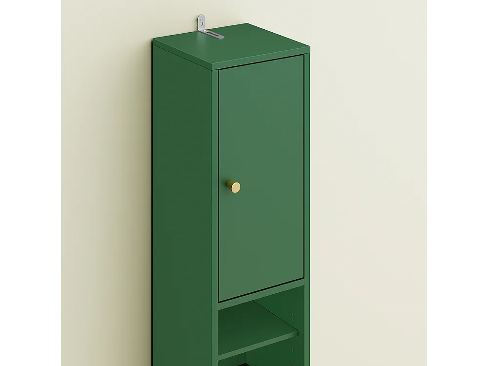 SoBuy Meuble Étroite pour Salle de Bain avec Tiroir et Étagères - Vert Foncé