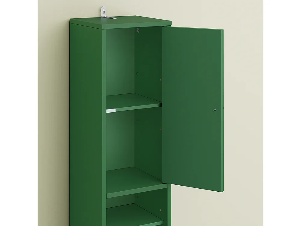 SoBuy Meuble Étroite pour Salle de Bain avec Tiroir et Étagères - Vert Foncé