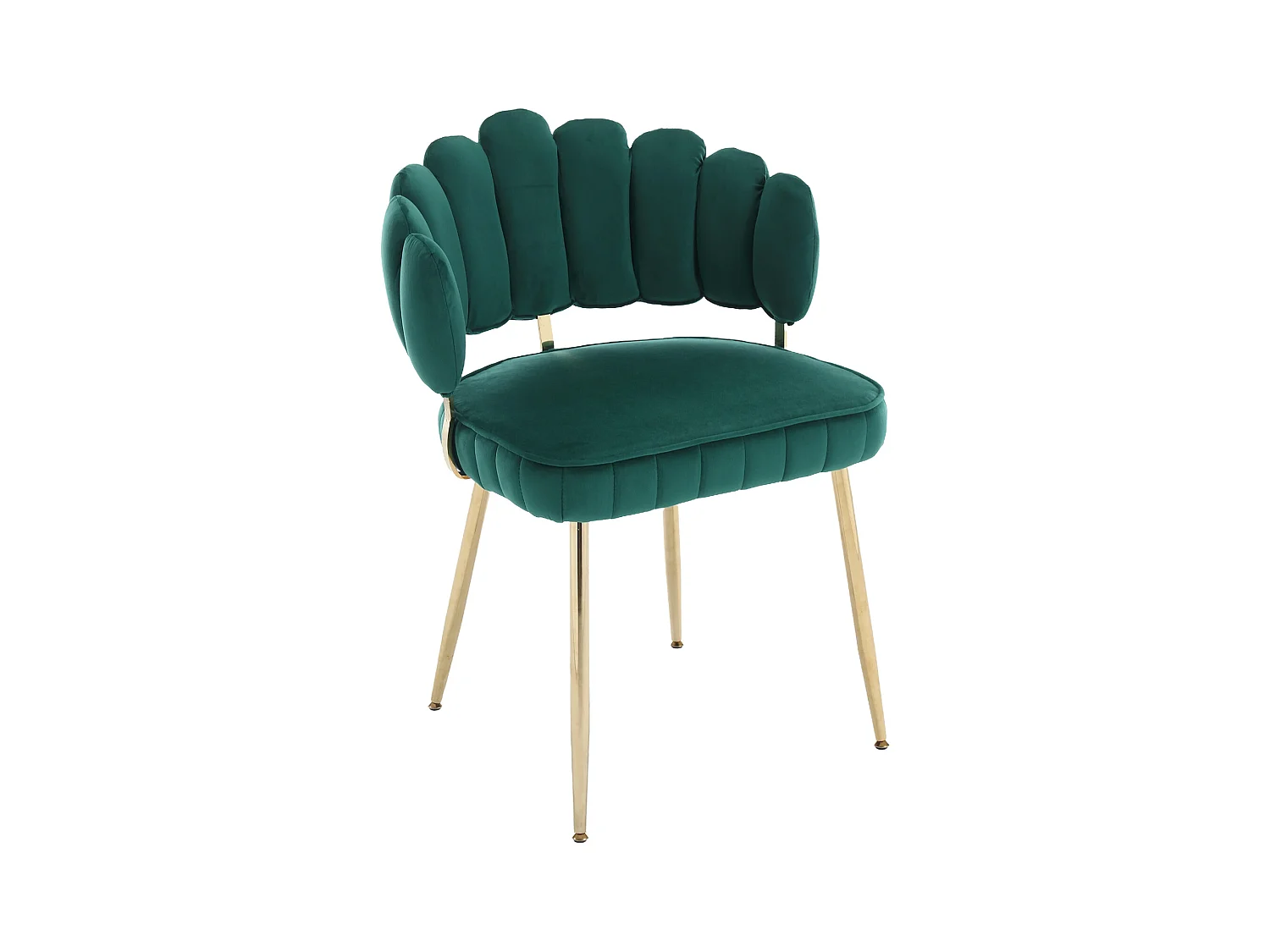Lot de 2 chaises en velours vert émeraude avec pieds dorés et accoudoirs ronds, design en forme de pétale