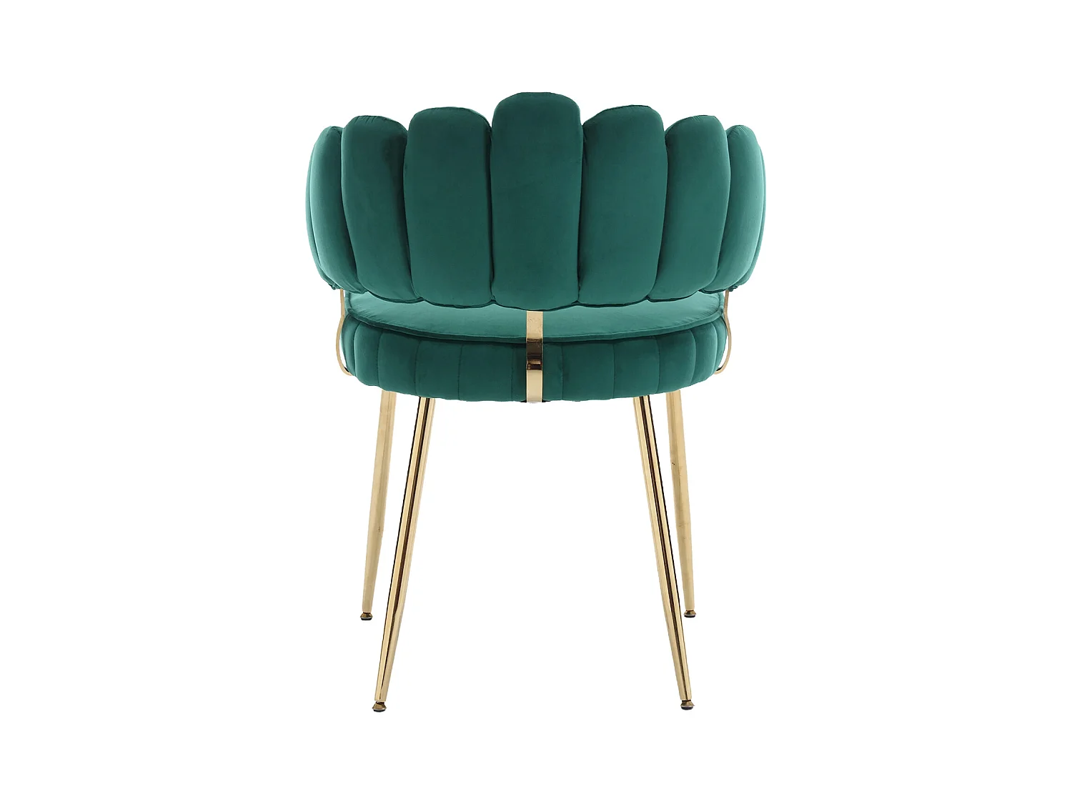Lot de 2 chaises en velours vert émeraude avec pieds dorés et accoudoirs ronds, design en forme de pétale