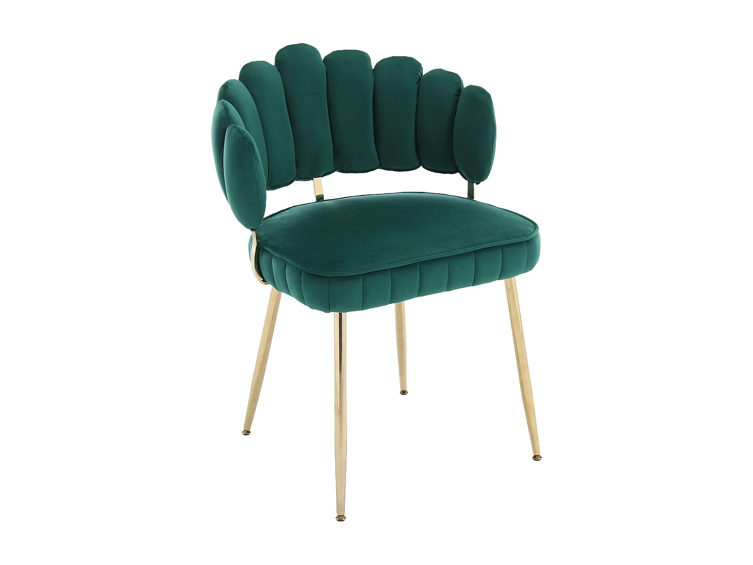 Lot de 2 chaises en velours vert émeraude avec pieds dorés et accoudoirs ronds, design en forme de pétale