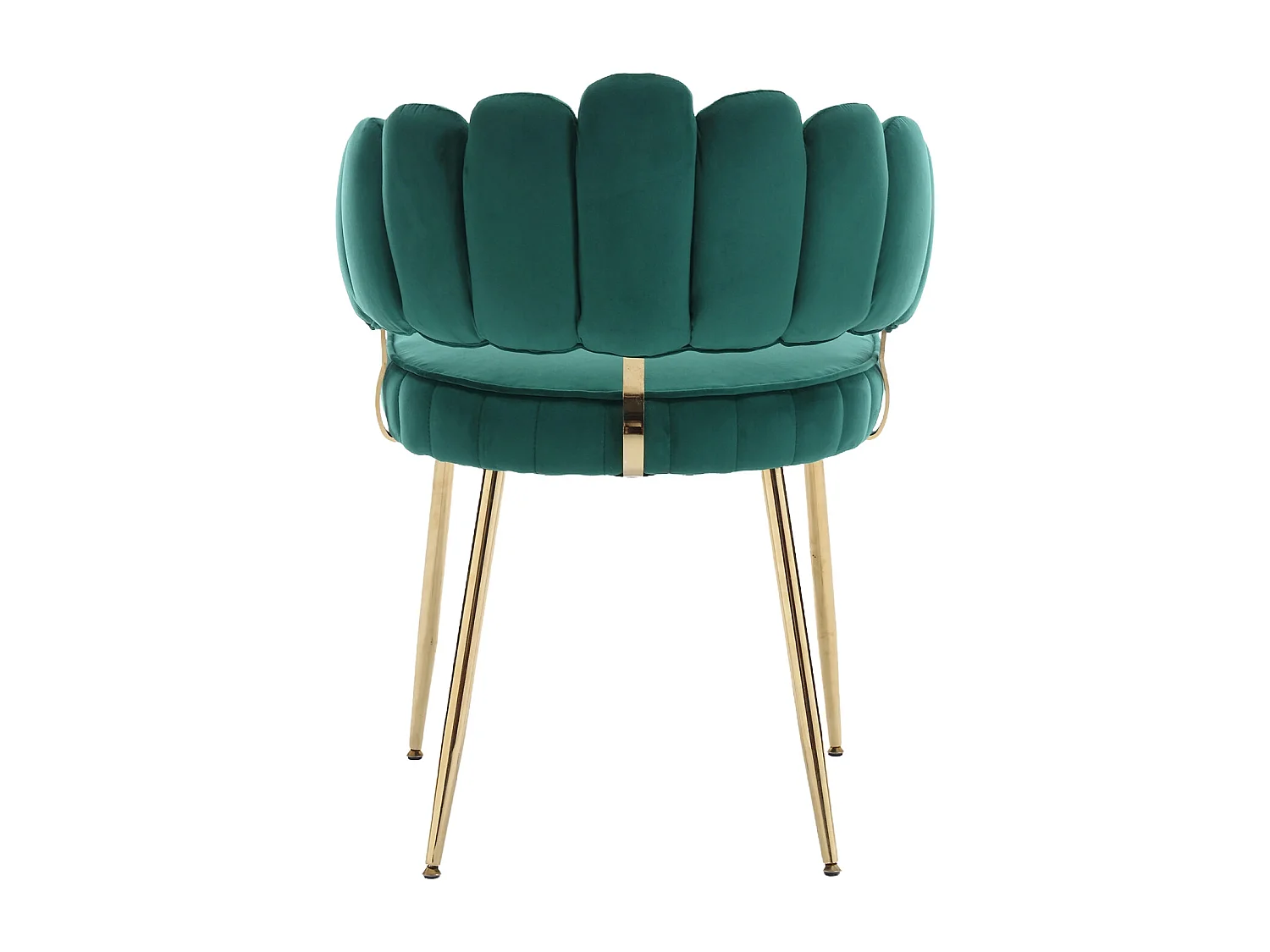 Lot de 2 chaises en velours vert émeraude avec pieds dorés et accoudoirs ronds, design en forme de pétale