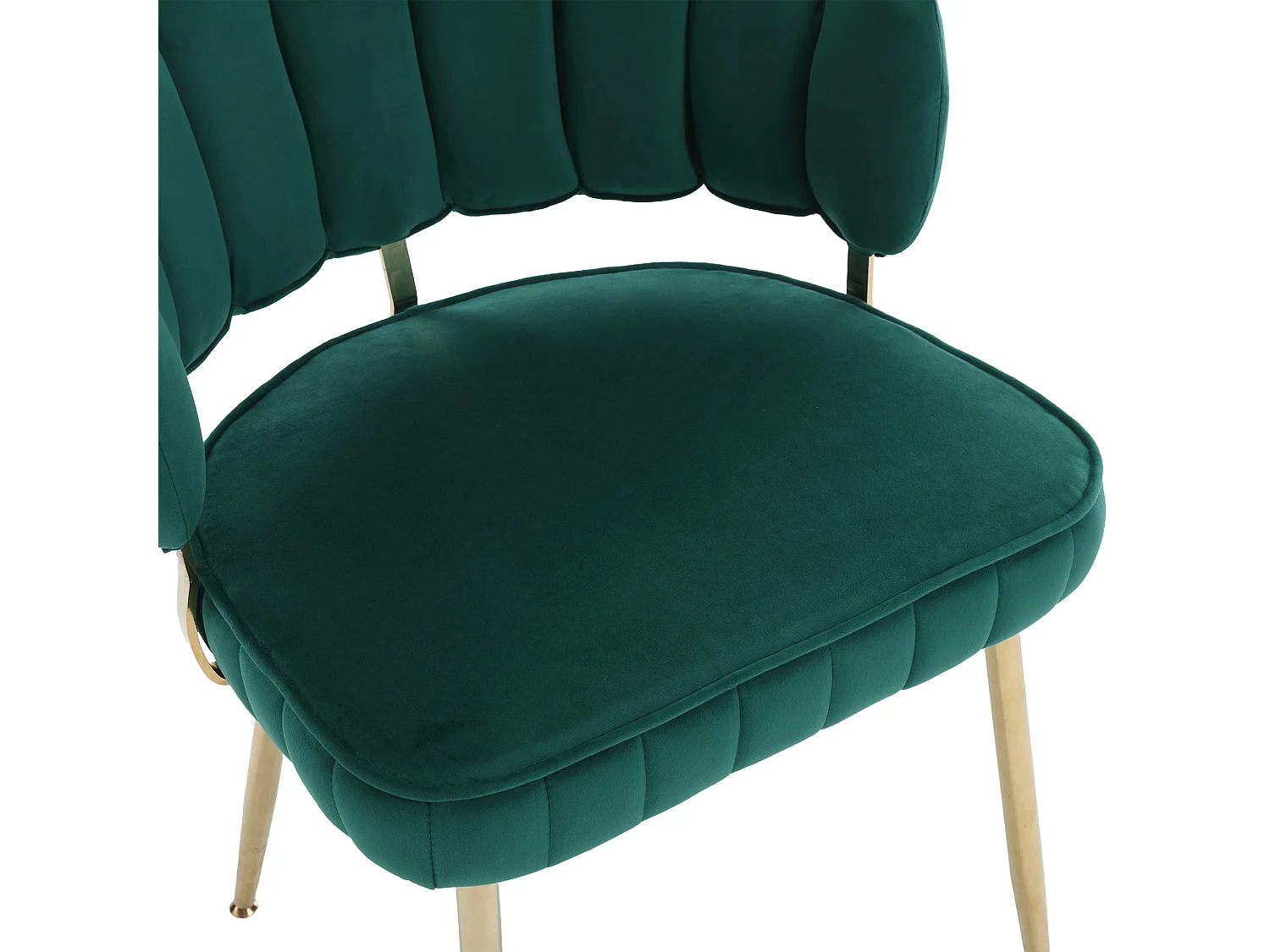 Lot de 2 chaises en velours vert émeraude avec pieds dorés et accoudoirs ronds, design en forme de pétale