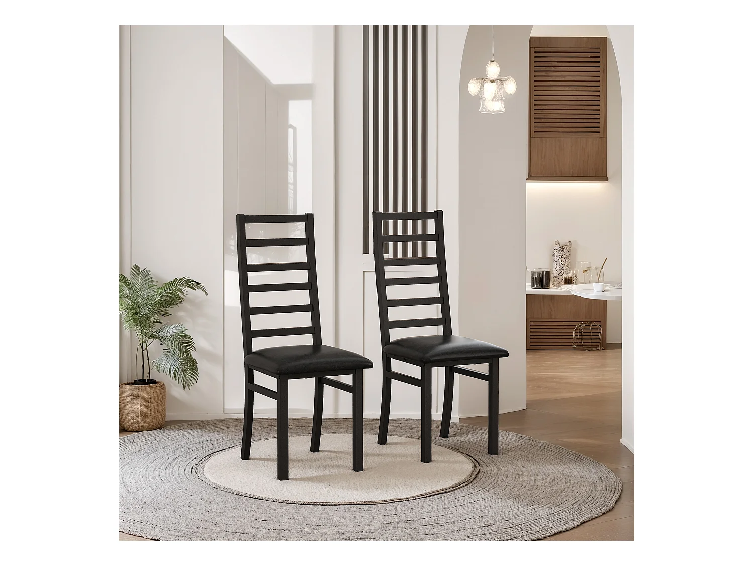 Set di 2 sedie in PU nero con gambe in metallo e schienali alti