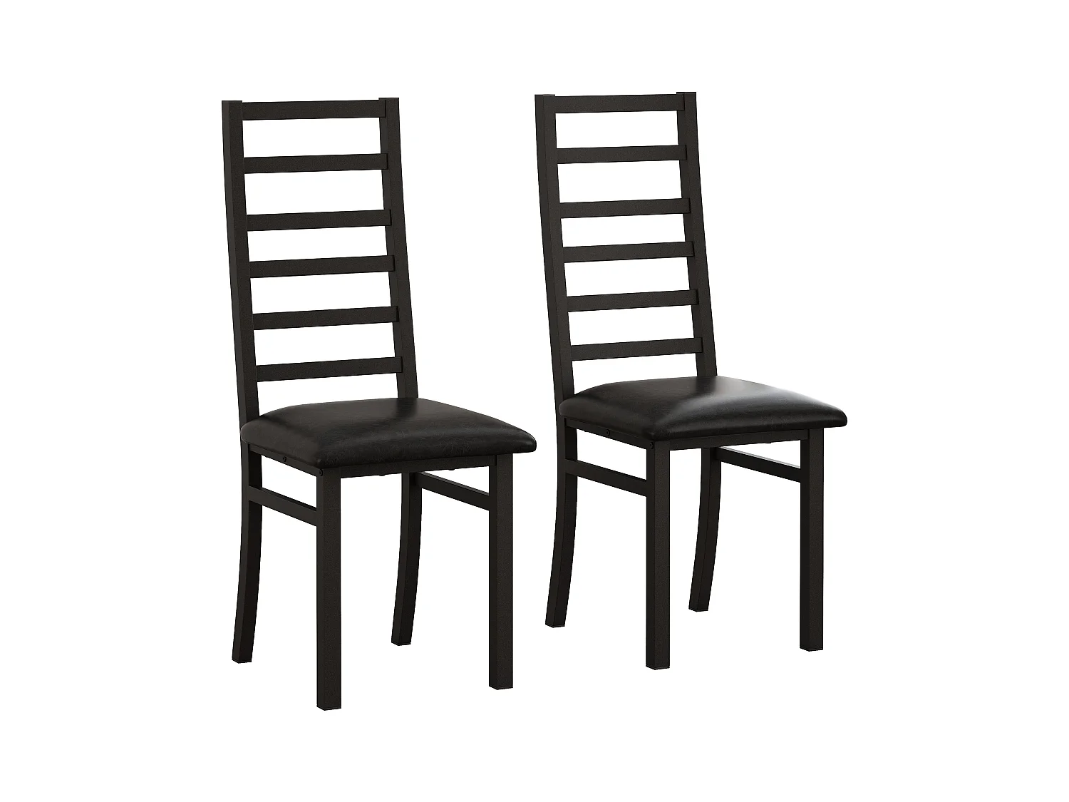 Set di 2 sedie in PU nero con gambe in metallo e schienali alti