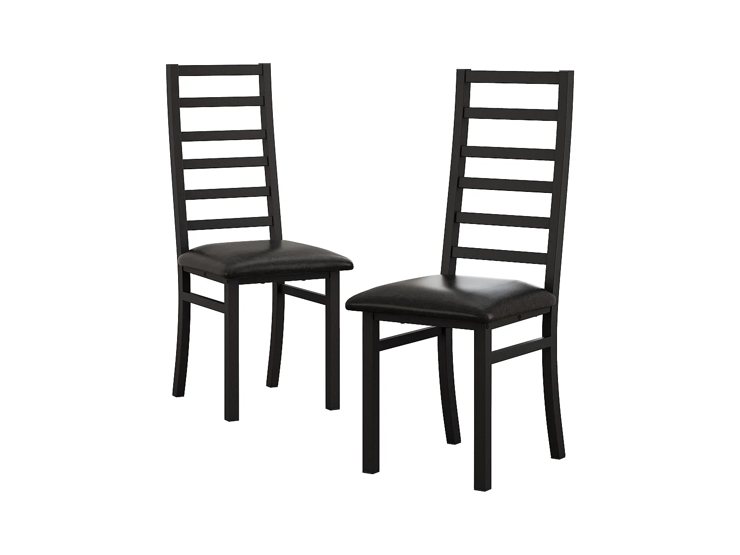 Set di 2 sedie in PU nero con gambe in metallo e schienali alti