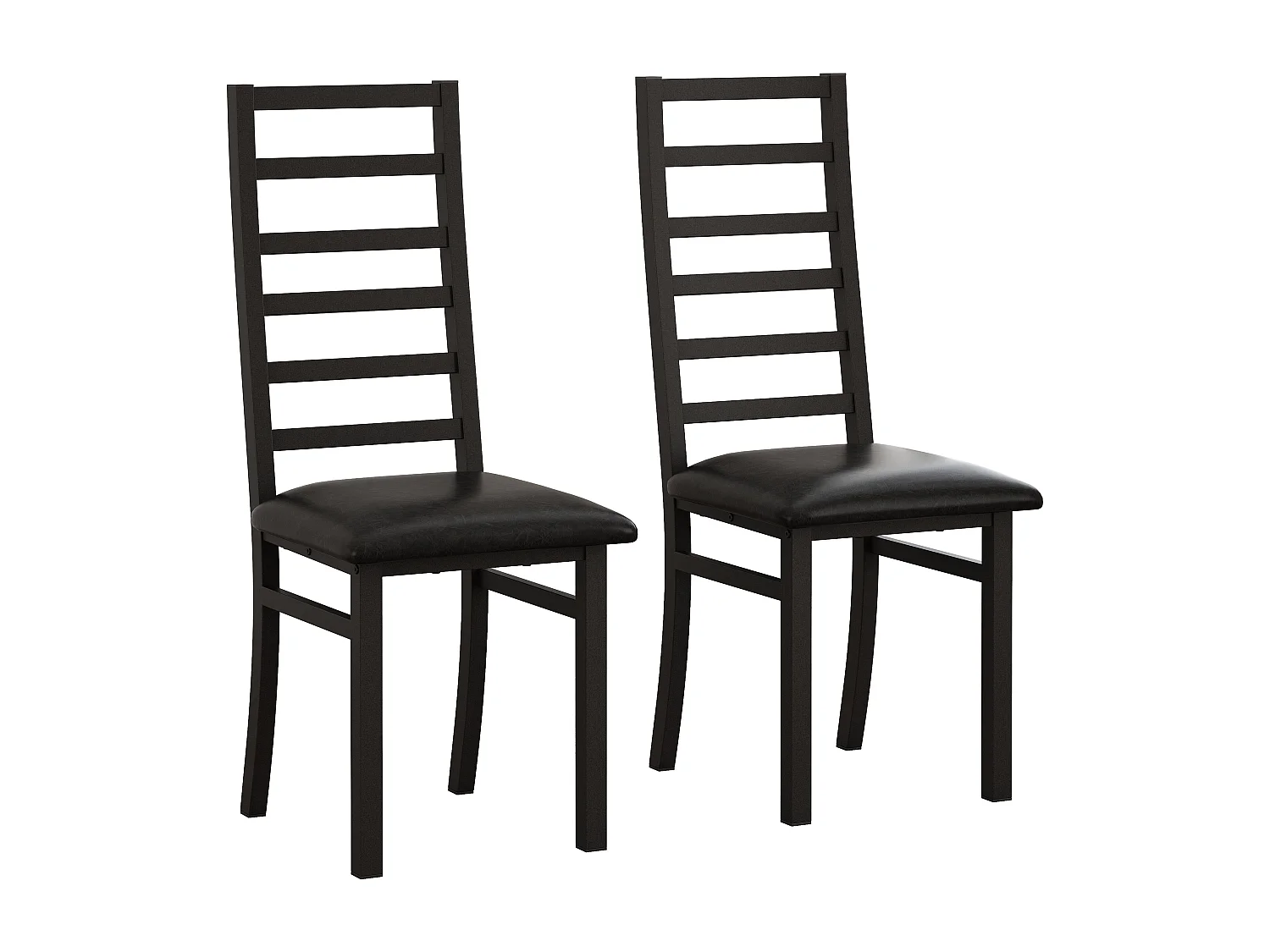 Lot de 2 chaises en PU noir avec pieds en métal et dossiers hauts