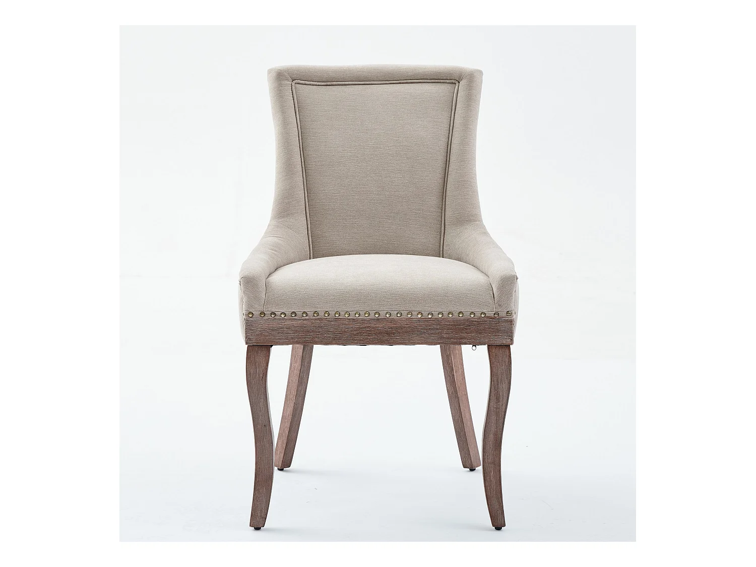 Lot de 2 chaises beiges avec pieds en bois courbé et garniture cloutée