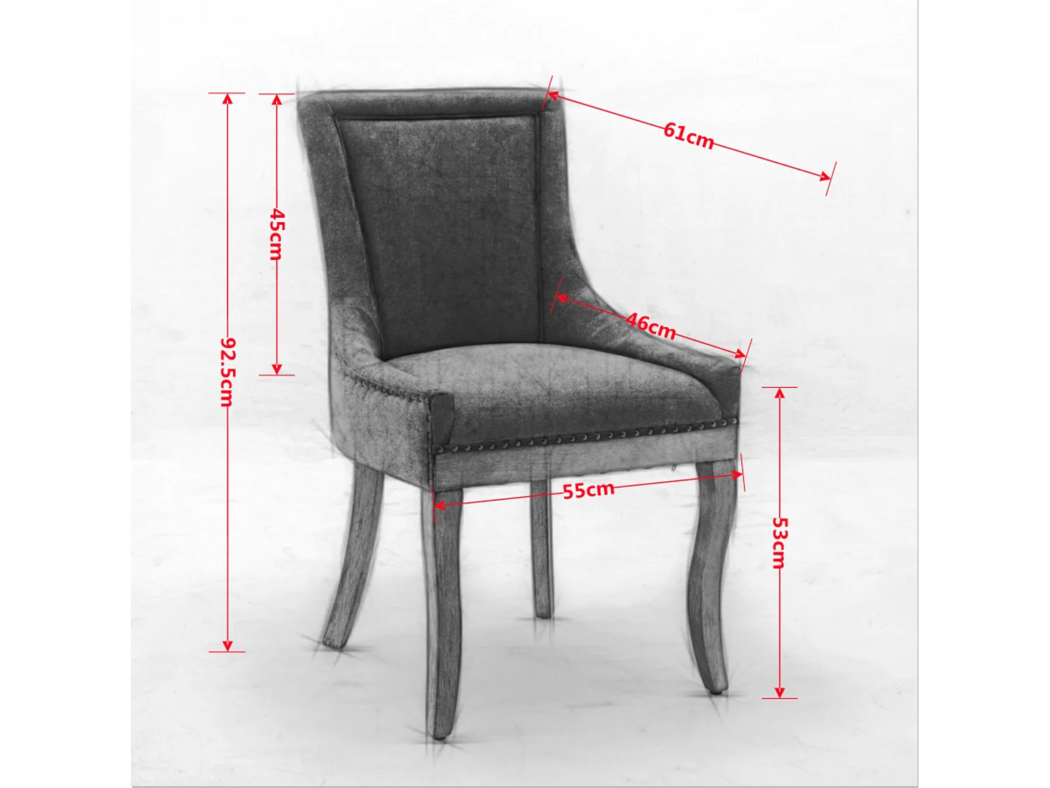 Lot de 2 chaises beiges avec pieds en bois courbé et garniture cloutée