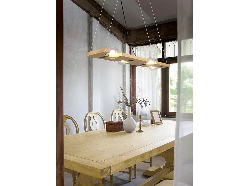 Lampada a sospensione 4 luci, legno, naturale, 115x150x20 cm, Tailor