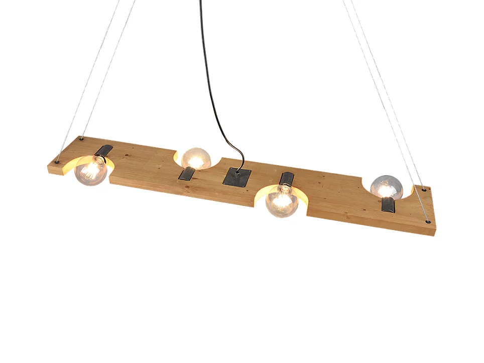 Lampada a sospensione 4 luci, legno, naturale, 115x150x20 cm, Tailor