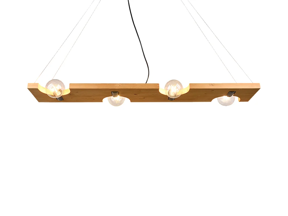 Lampada a sospensione 4 luci, legno, naturale, 115x150x20 cm, Tailor