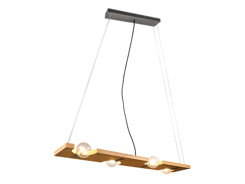Lampada a sospensione 4 luci, legno, naturale, 115x150x20 cm, Tailor