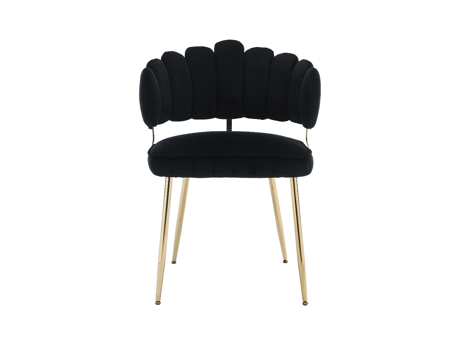 Lot de 2 chaises en velours noir avec pieds dorés et accoudoirs ronds, design en forme de pétale
