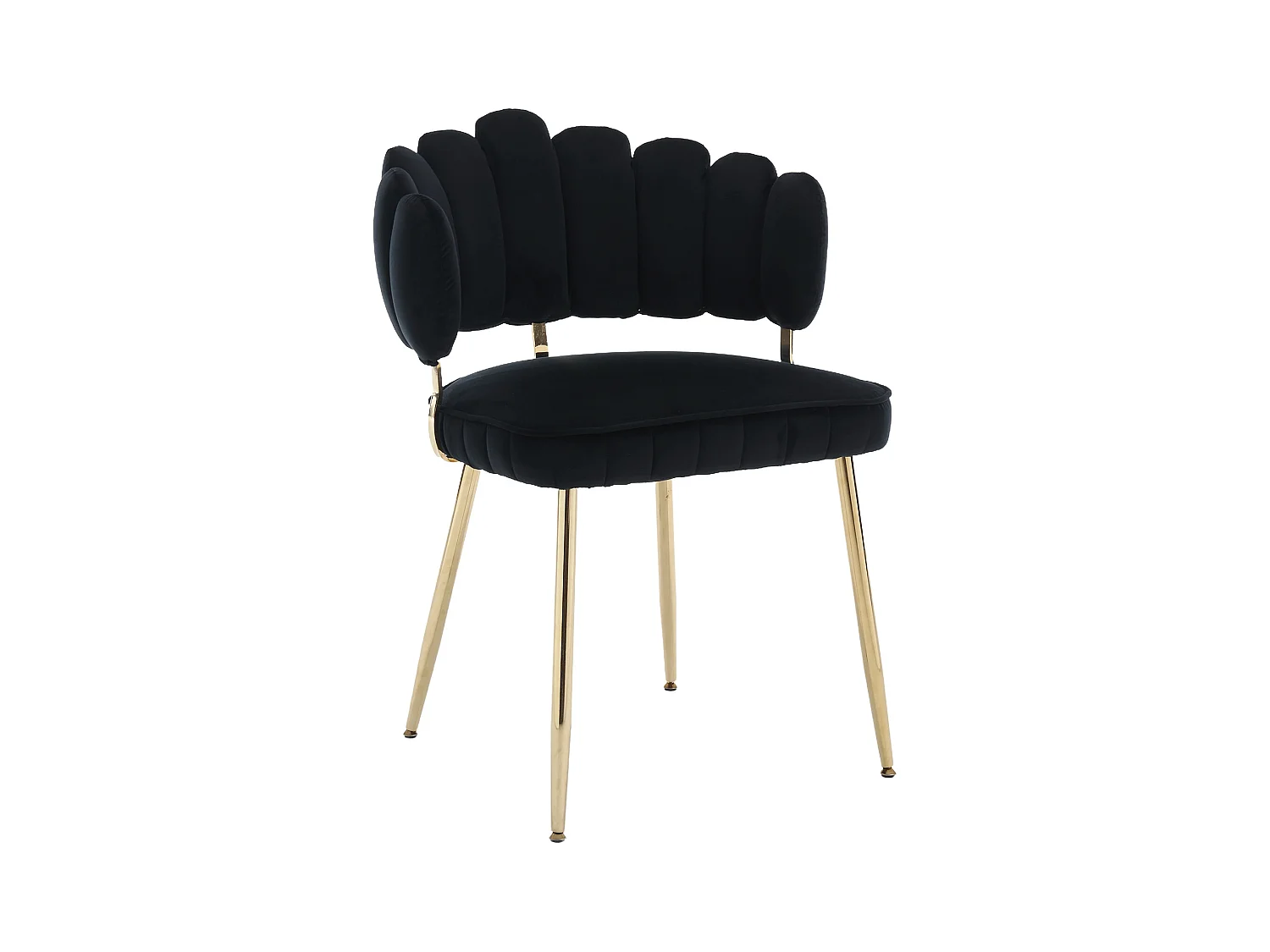 Lot de 2 chaises en velours noir avec pieds dorés et accoudoirs ronds, design en forme de pétale