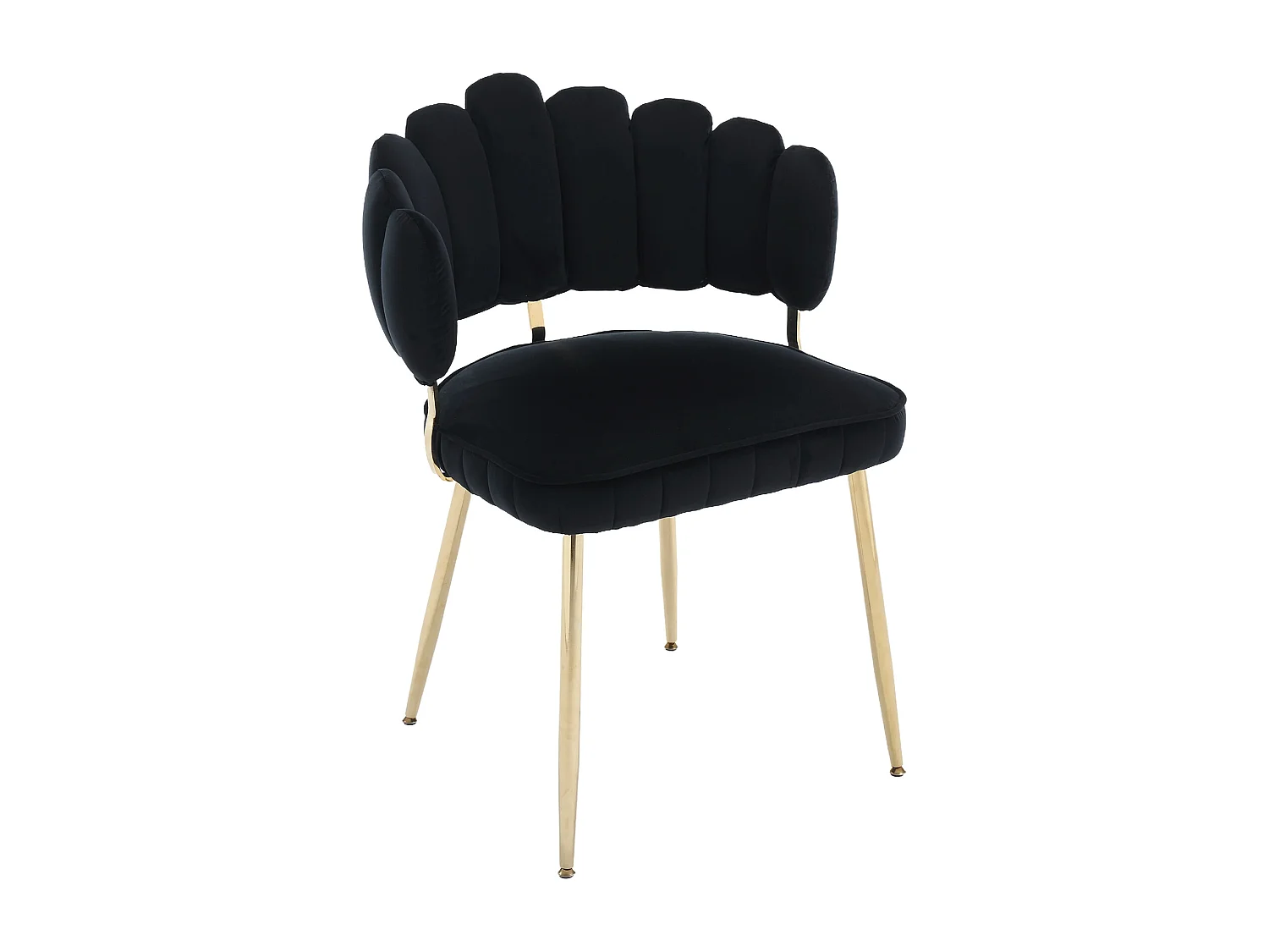 Lot de 2 chaises en velours noir avec pieds dorés et accoudoirs ronds, design en forme de pétale