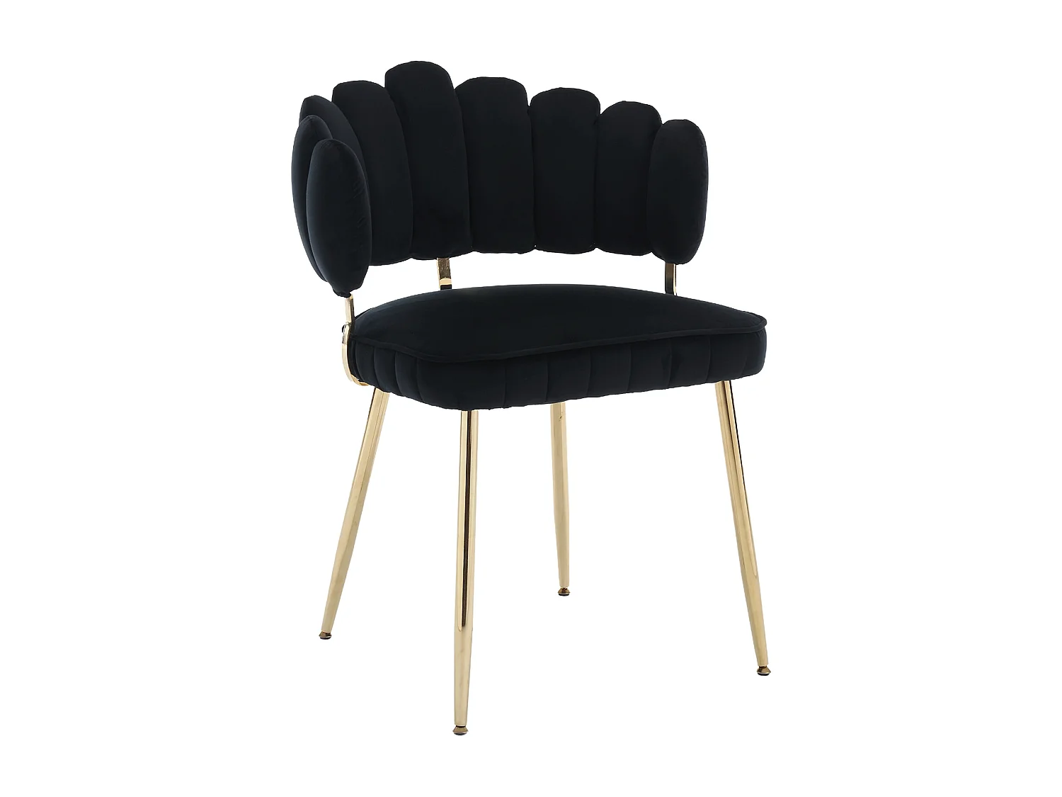 Lot de 2 chaises en velours noir avec pieds dorés et accoudoirs ronds, design en forme de pétale