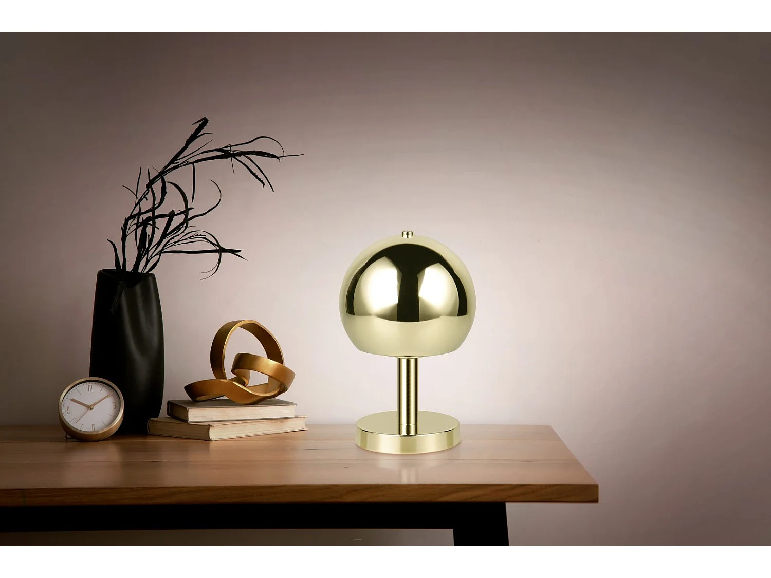 Lampada da tavolo, metallo, ottone lucido, 18x29x18 cm, Boccia