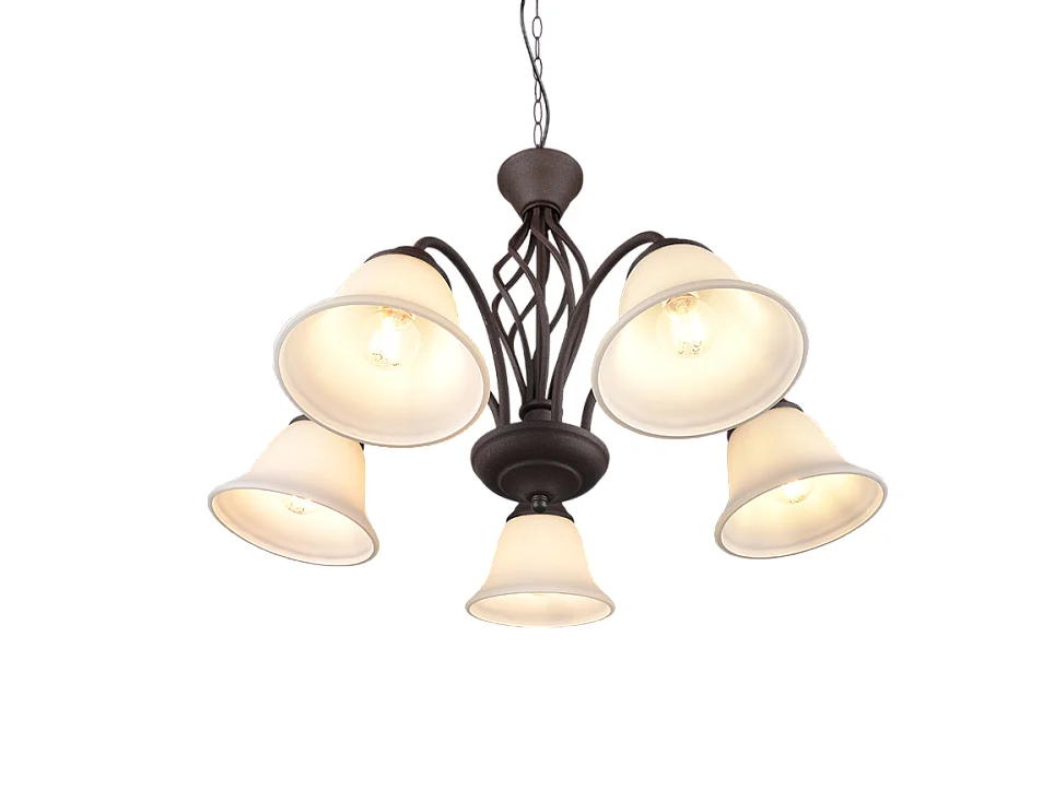 Lampada a sospensione 5 luci, metallo, ruggine, 60x150x60 cm, Rustica