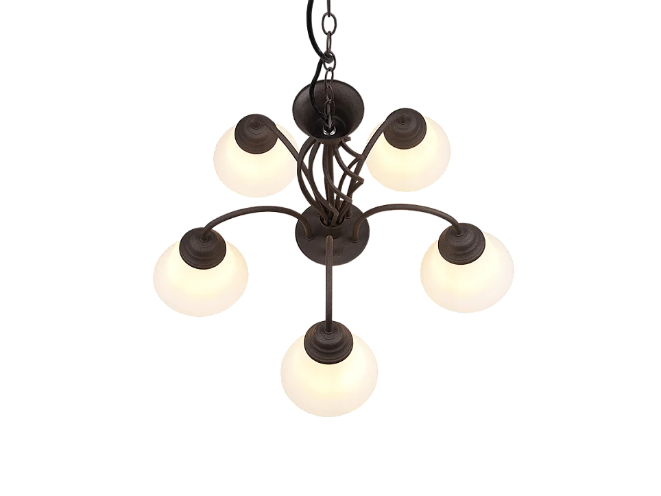 Lampada a sospensione 5 luci, metallo, ruggine, 60x150x60 cm, Rustica