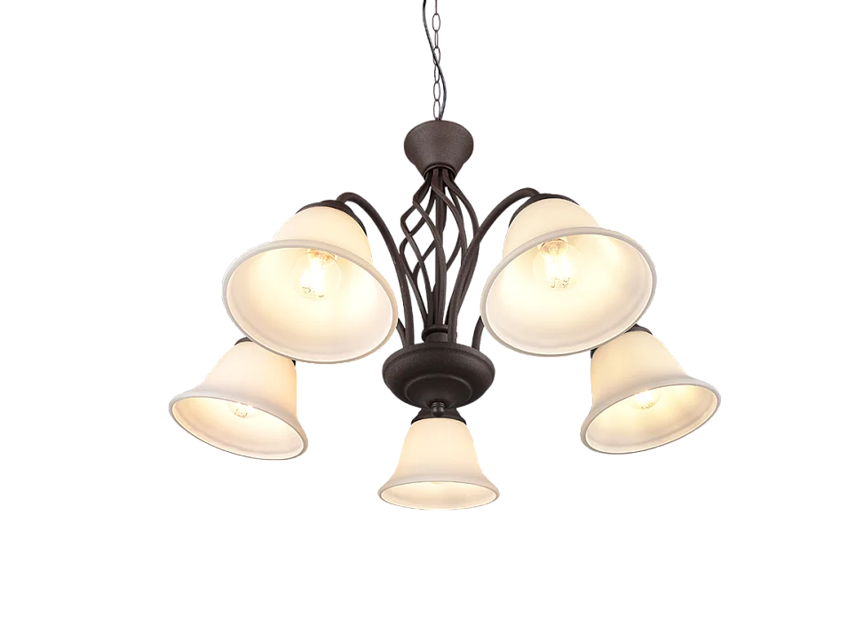 Lampada a sospensione 5 luci, metallo, ruggine, 60x150x60 cm, Rustica