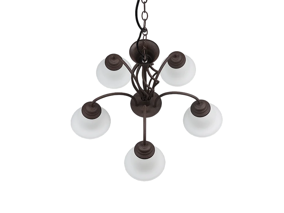 Lampada a sospensione 5 luci, metallo, ruggine, 60x150x60 cm, Rustica