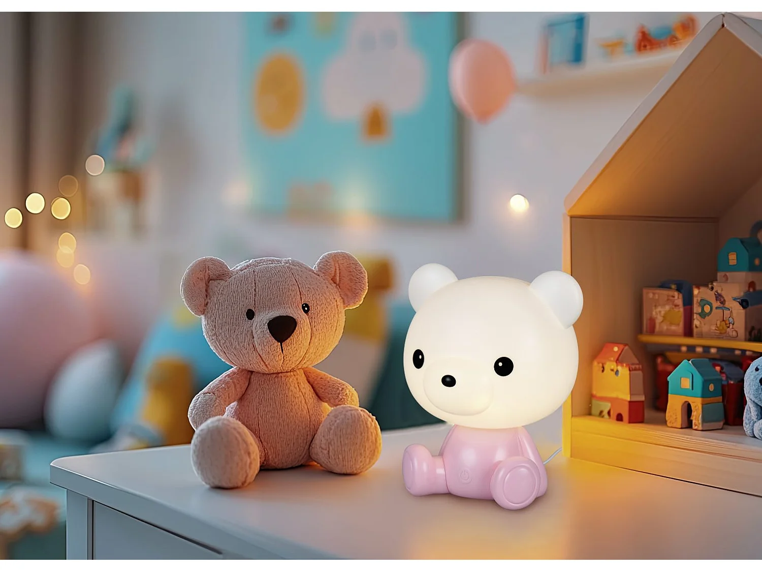 Lampada da tavolo LED, plastica, rosa, 21x25,5x19 cm, Cutie