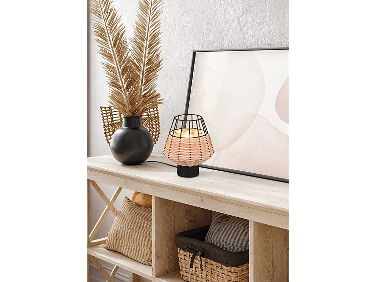 Lampada da tavolo, reticolo rattan, naturale, 17,5x20x17,5 cm, Borka