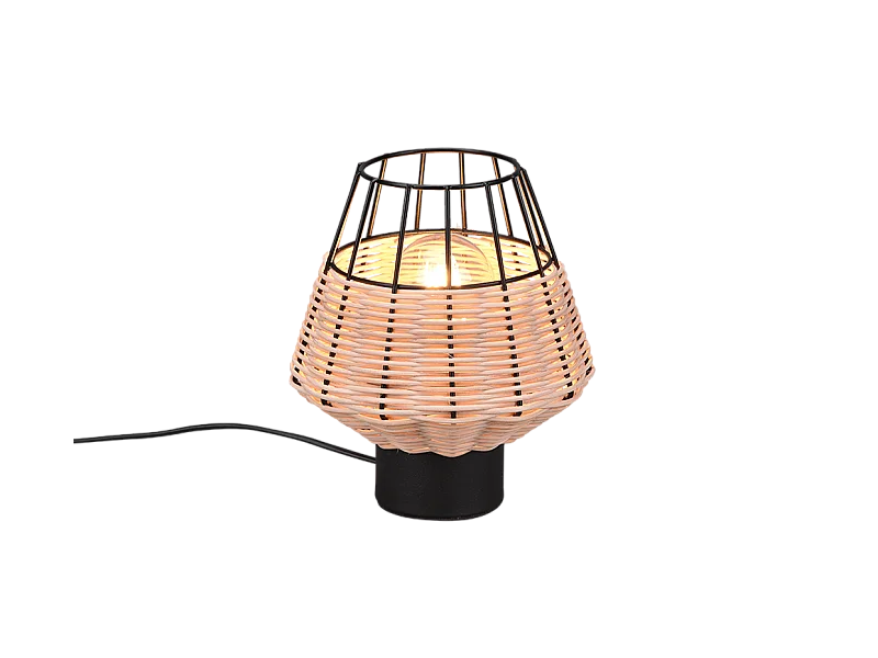 Lampada da tavolo, reticolo rattan, naturale, 17,5x20x17,5 cm, Borka