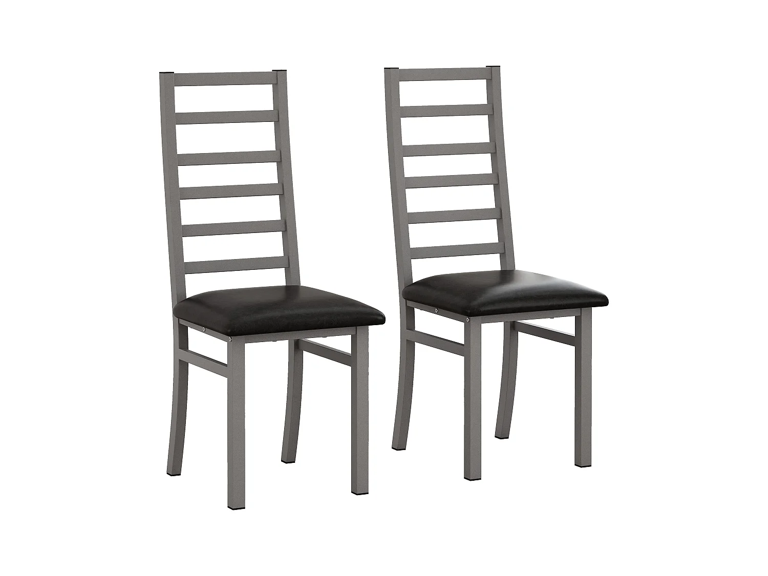 Set di 2 sedie in PU grigio con gambe in metallo e schienali alti