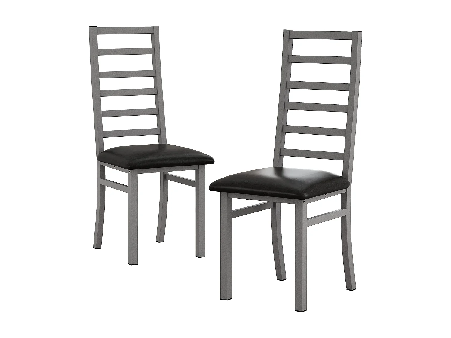 Lot de 2 chaises en PU gris avec pieds en métal et dossiers hauts