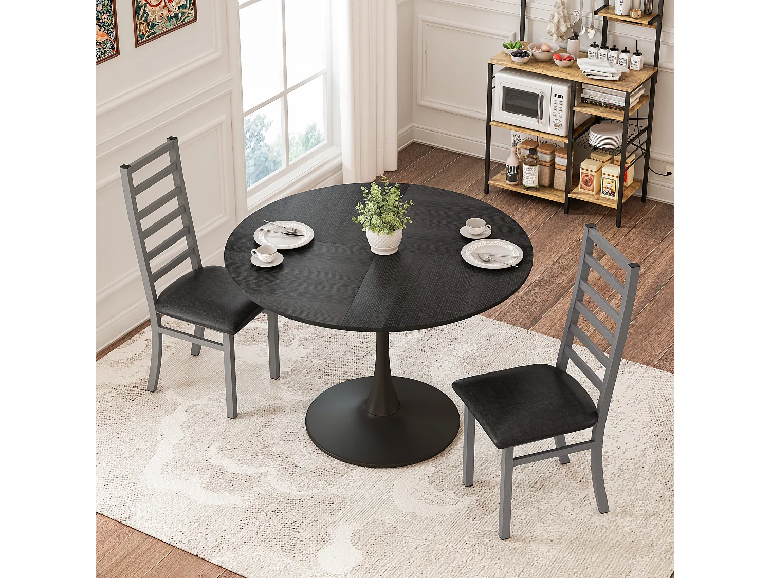 Lot de 2 chaises en PU gris avec pieds en métal et dossiers hauts