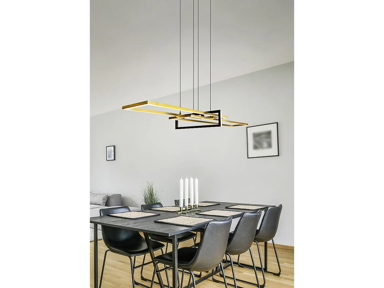 Lampada a sospensione LED, metallo, ottone satinato, 110x150x40 cm, Salinas