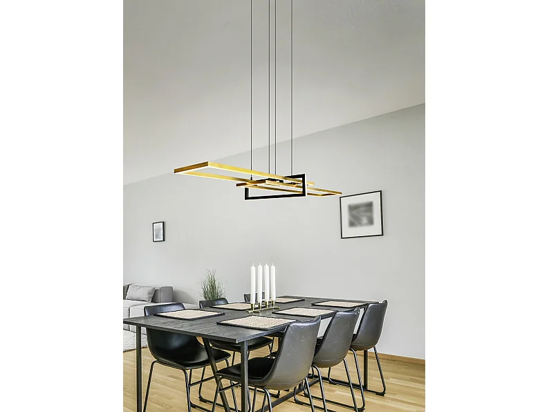 Lampada a sospensione LED, metallo, ottone satinato, 110x150x40 cm, Salinas