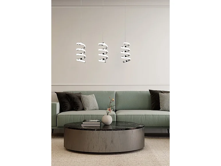 Lampada a sospensione LED 3 luci, metallo, cromo, 70x150x13,5 cm, Laola