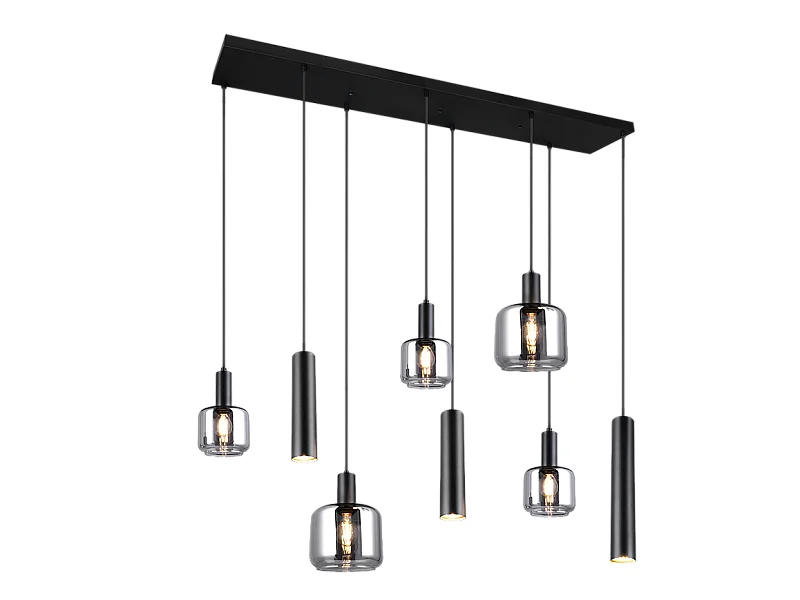 Lampada a sospensione 2 luci, metallo, nero opaco, 118x150x34 cm, Mataro