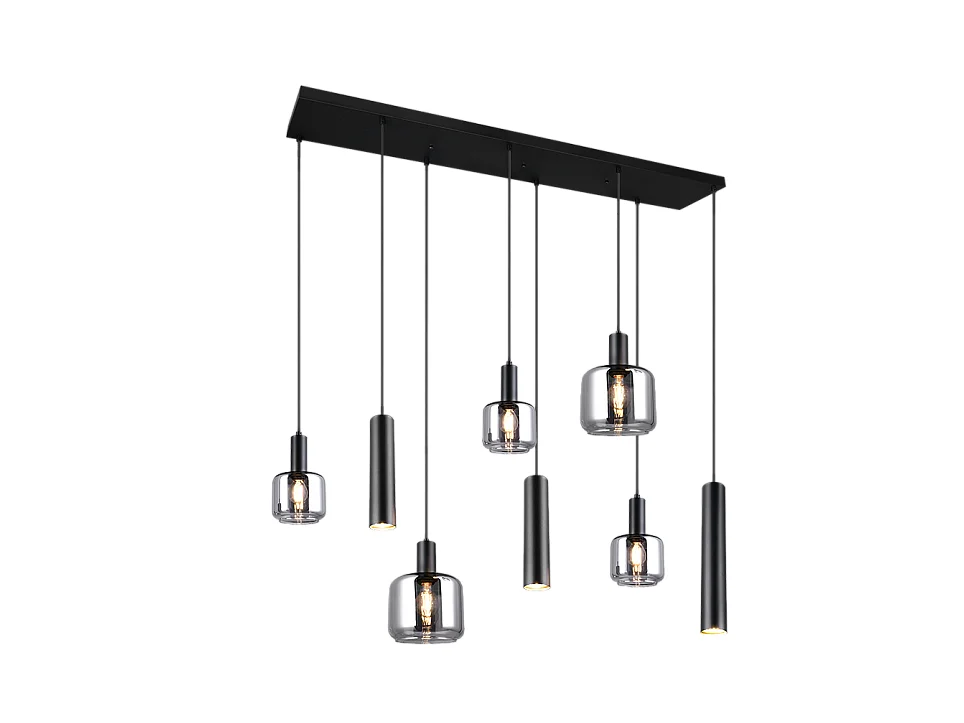 Lampada a sospensione 2 luci, metallo, nero opaco, 118x150x34 cm, Mataro