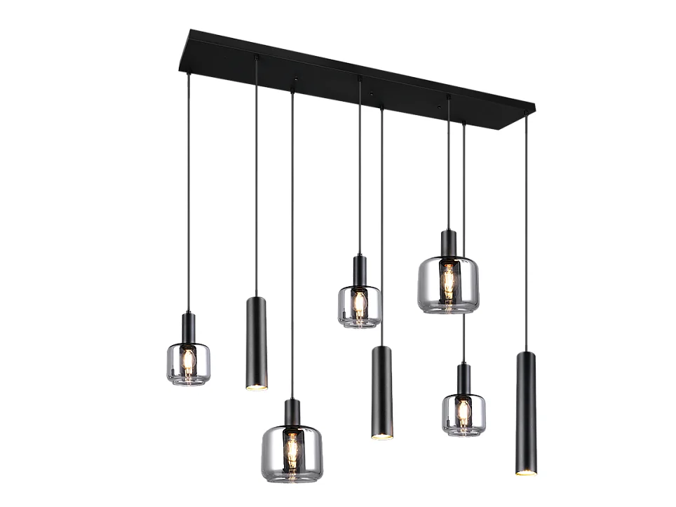 Lampada a sospensione 2 luci, metallo, nero opaco, 118x150x34 cm, Mataro